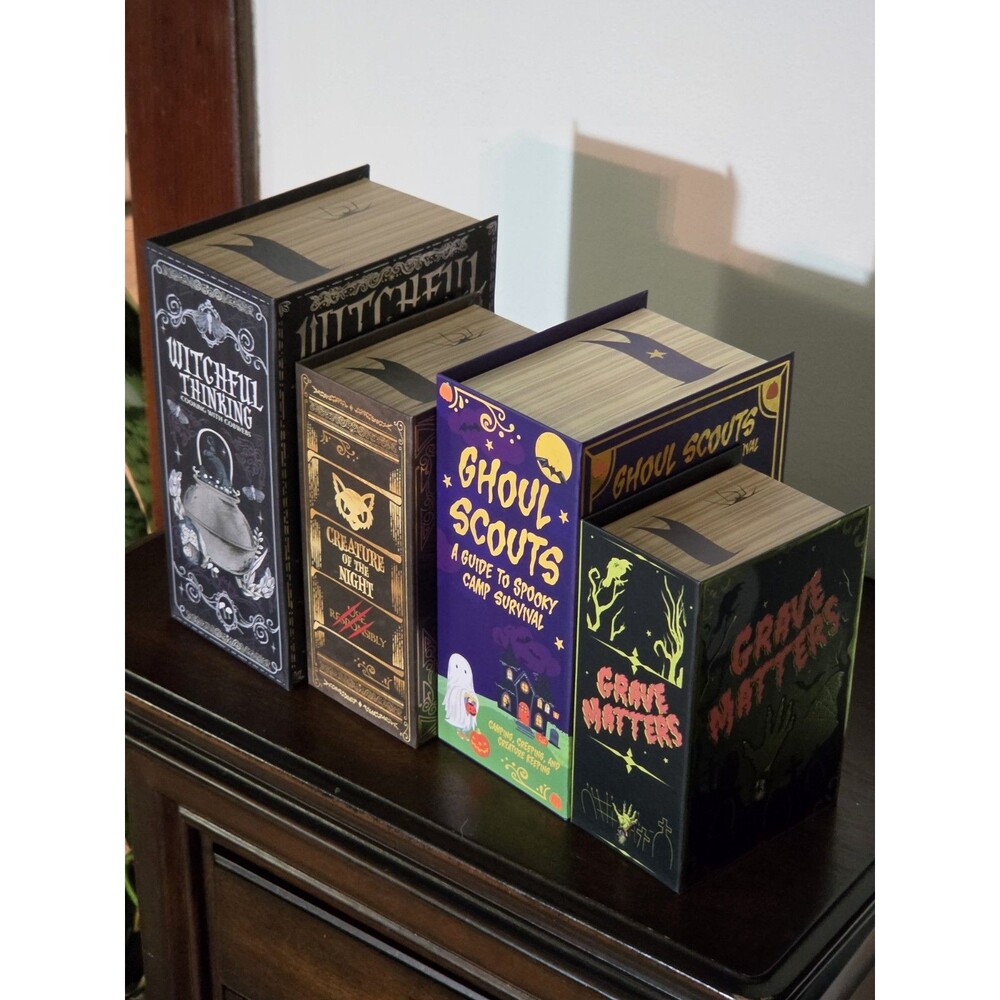 Halloween Faux Book Storage Box Set of 4 Witch Ghost Cat Graveyard - Picture 7 of 16